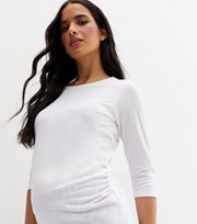 New Look Maternity White Ruched 3/4 Sleeve Crew Top
